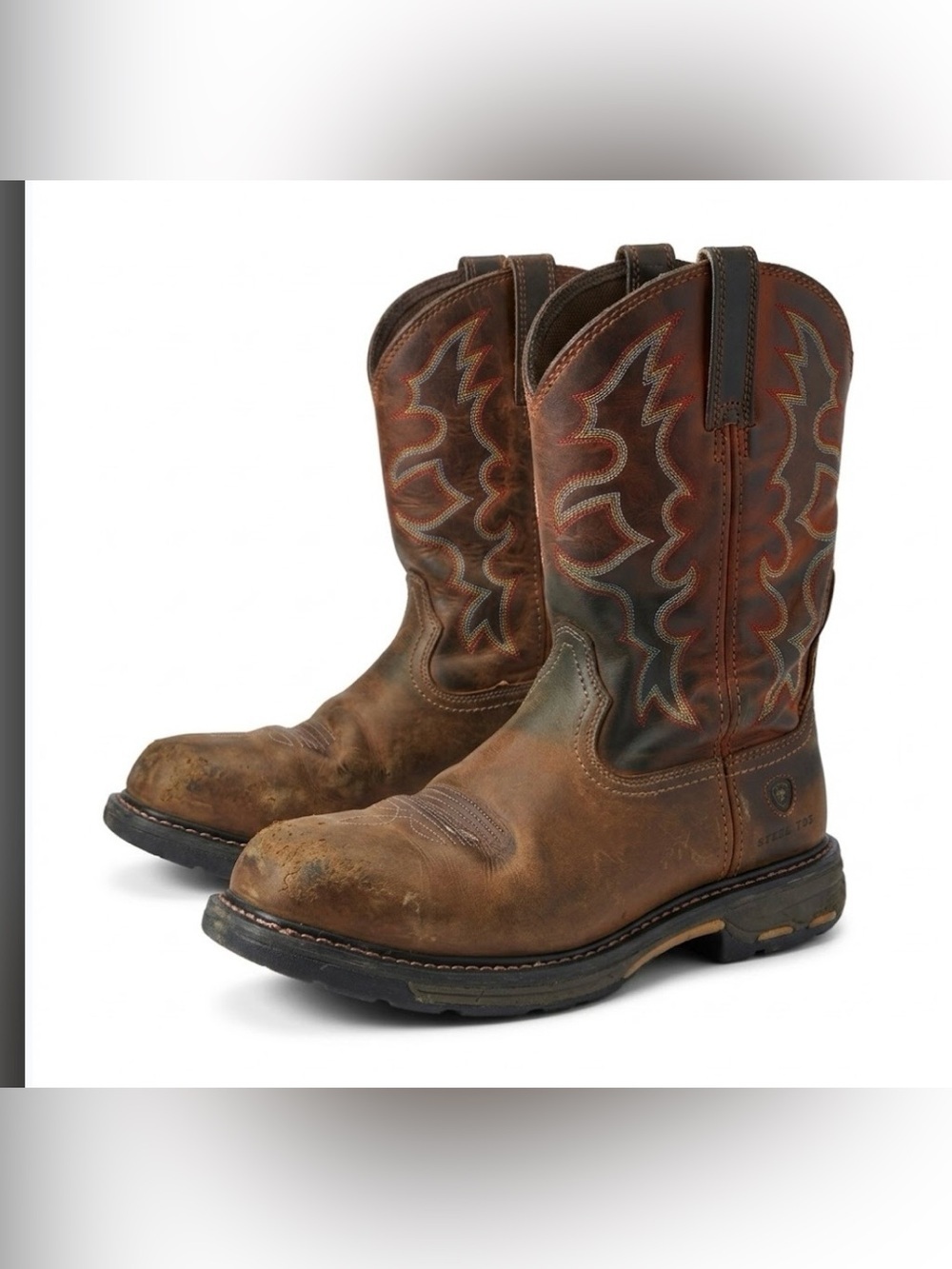Ariat Brown Leather Western Boots with Dark Fabric Lining size 9.5